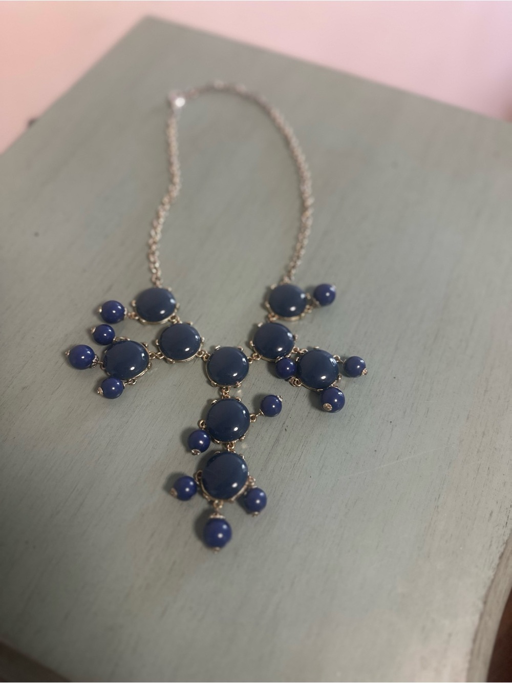Charlotte Russe Blue Statement Bib Necklace with Gold Accents